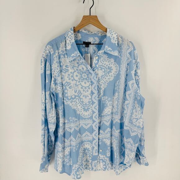 Ann Taylor 100% Linen Blue White Paisley Button Down Shirt NWT Size XXL - Picture 6 of 6